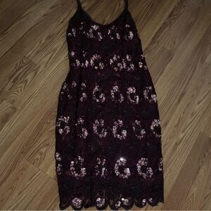JRT Vintage Red Maroon Sequin Floral Embellished Dress Size 16‎ Formal Wedding